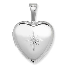 Load image into Gallery viewer, Sterling Silver Heart Locket with Cubic Zircona on 16inch Sterling Silver Chain
