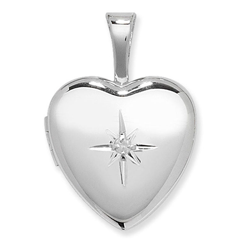 Sterling Silver Heart Locket with Cubic Zircona on 16inch Sterling Silver Chain