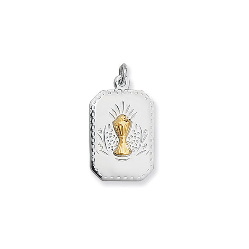 Sterling Silver Gold Plated First Communion Medal on 16inch Sterling Silver Chain