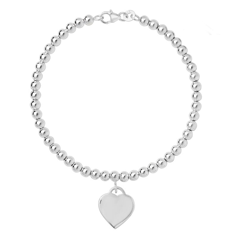 Sterling Silver Ball Bracelet with Simple Heart Charm