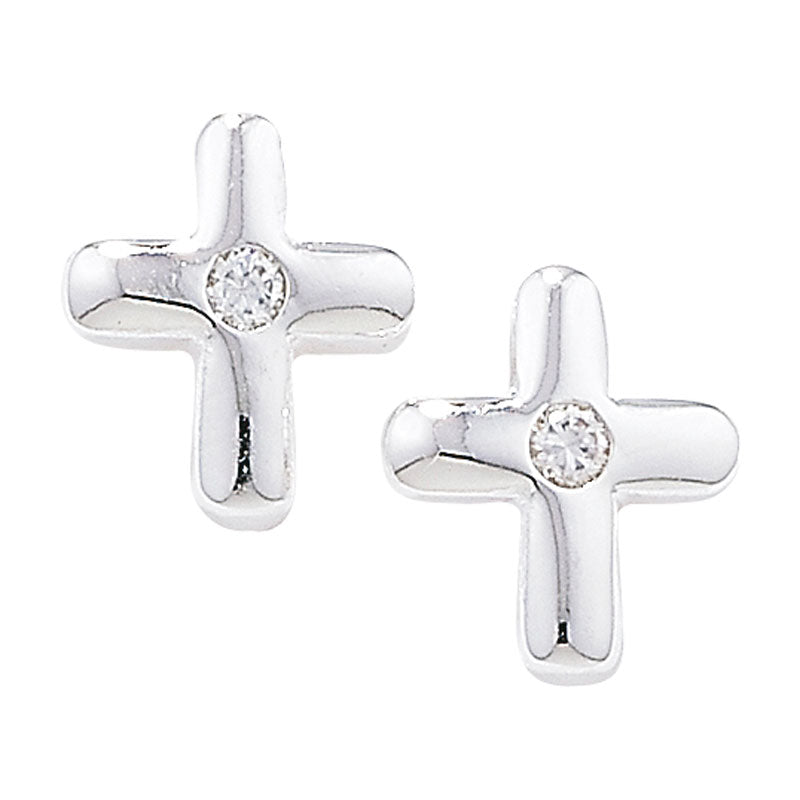 Sterling Silver Cross Earrings with Cubic Zircona