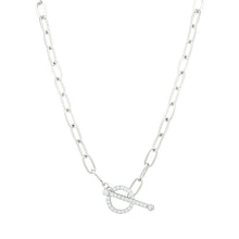 Load image into Gallery viewer, Sterling Silver Rodium Plated T-BAR Necklace with Cubic Zircona Detail
