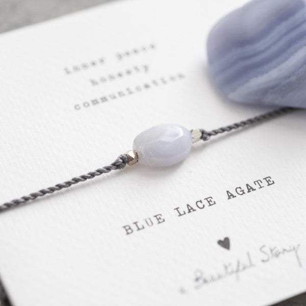 Gemstone Card Blue Lace Agate Silver Bracelet